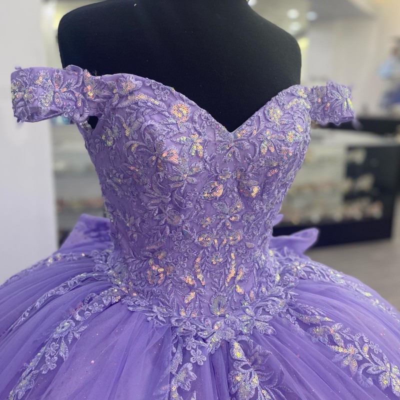Lavender Sparkly Princess Off Shoulder Quinceanera Dresses 2025 Sexy V-Neck Lace Applique Sweet 16 Ball Gown Vestidos De 15 Anos