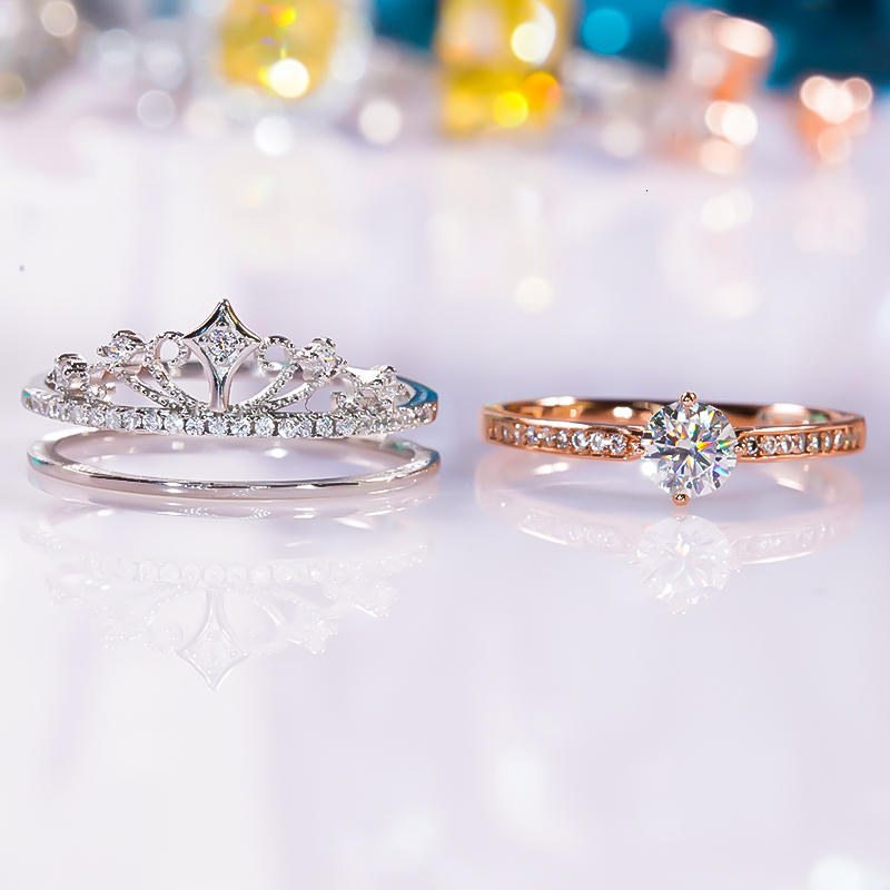 Wedding Rings 2023 Crown Set Ring S925 Sterling Silver Rose Gold Plated for Women Fine Jewelry Engagement Party Gift 230804