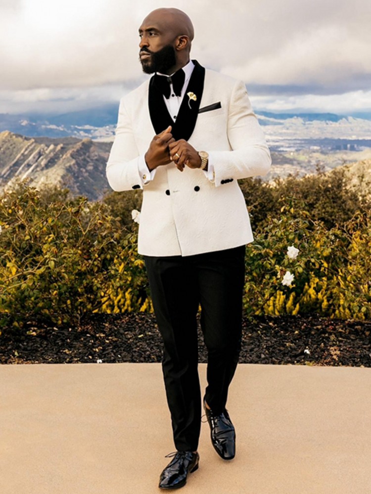 Double Breasted Groom Tuxedos Red Paisley Mens Coat Trousers 2 Set Man Work Business Suit Prom Dress W:1249