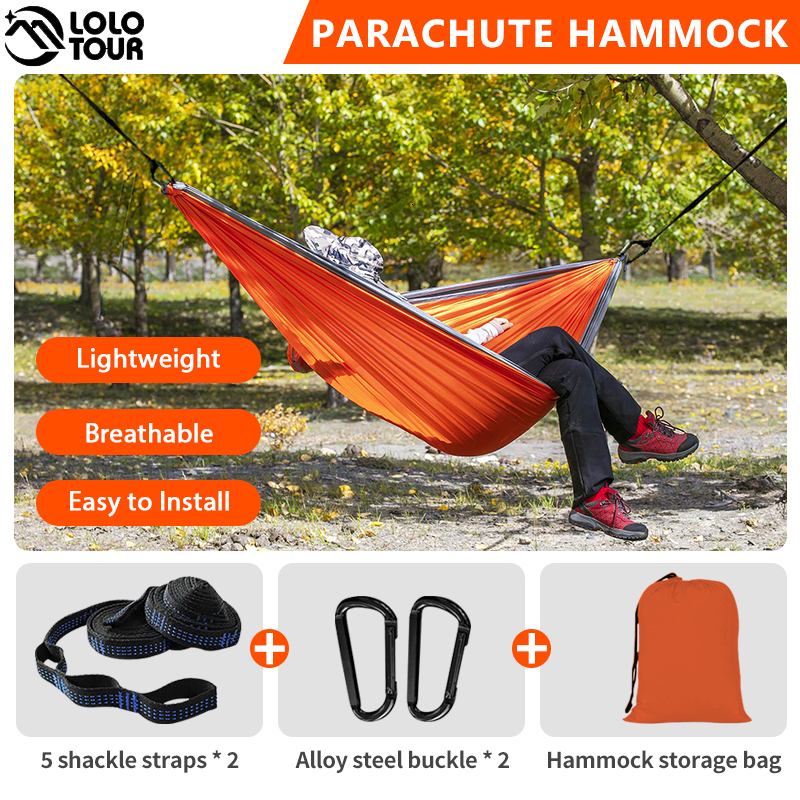 Hammocks 220x100cm Parachute Hammock 1 Person Portable Army Survival 210T Nylon Hammock for Travel Camping hiking Adventure Beach Holiday 230804