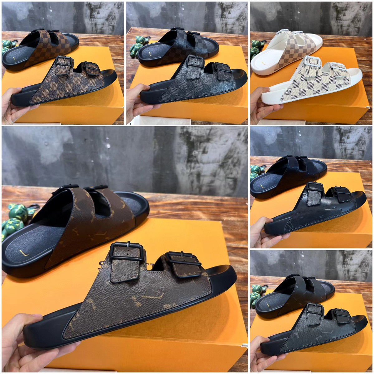 Trainer Mule Luxury Designer Men Slippers Trainer Mule Summer Outdoor Fashion Mens Buckles Metallic Leather Slipper Sandal Slides Beach Shoe Size 38-46