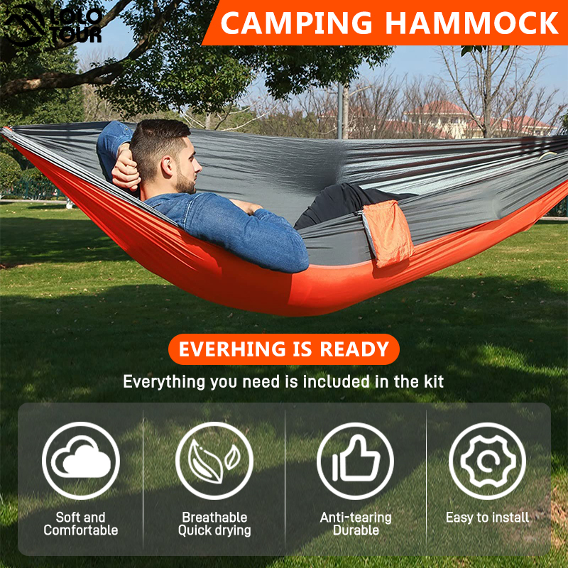 Hammocks 220x100cm Parachute Hammock 1 Person Portable Army Survival 210T Nylon Hammock for Travel Camping hiking Adventure Beach Holiday 230804