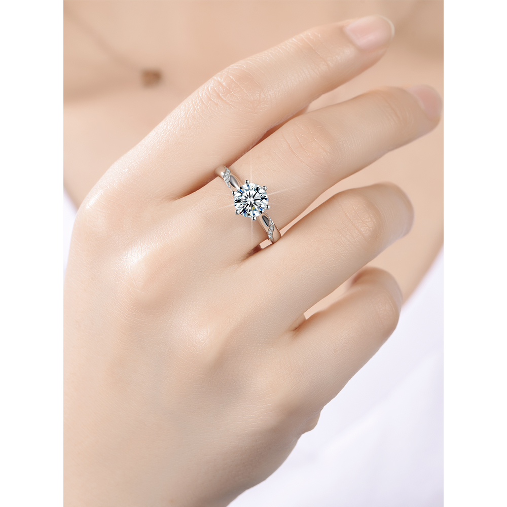 Wedding Rings Classic 925 Sterling Silver Ring 1ct IJ color Lab Diamond jewelry Simple style Anniversary 230804