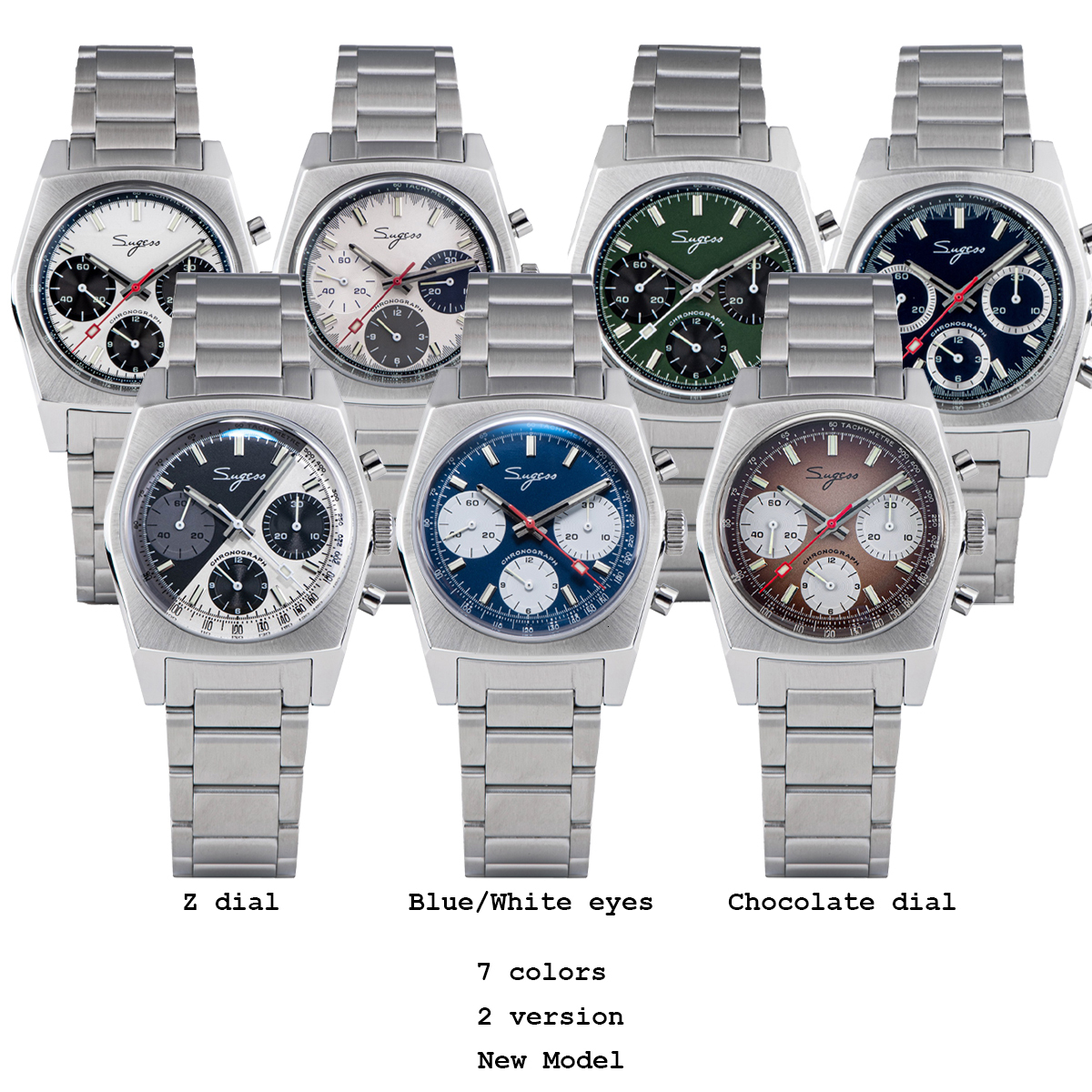 Other Watches Sugess 37mm Chronograph Watch of Men Seagull ST1902 Swanneck Movement Waterproof Mechanical Wristwatches Dome Sapphire 230804