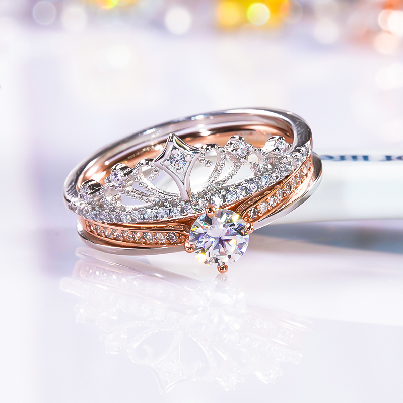Wedding Rings 2023 Crown Set Ring S925 Sterling Silver Rose Gold Plated for Women Fine Jewelry Engagement Party Gift 230804