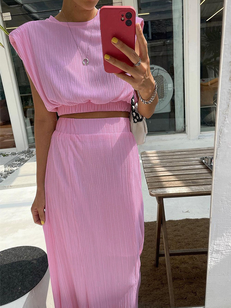 Basic Casual Dresses Spring Summer Women Solid Elegant Maxi Skirt Set Outfits Tank Crop Tops 2 Two Piece Matching 230804