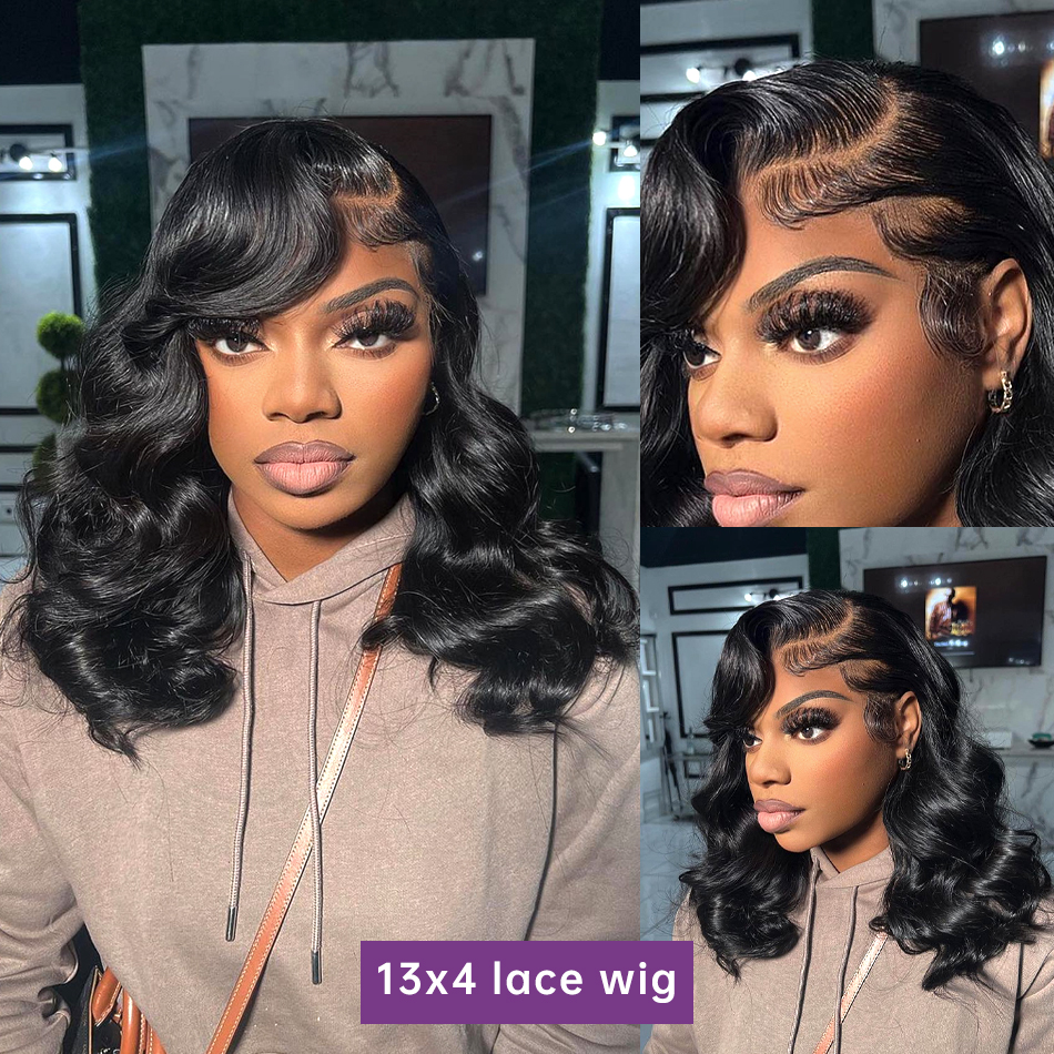 13x6 Body Frontal 13x4 Human Hair Wigs Remy 250% Density Short Water Wave 4x4 Bob Lace Closure Wig for Women