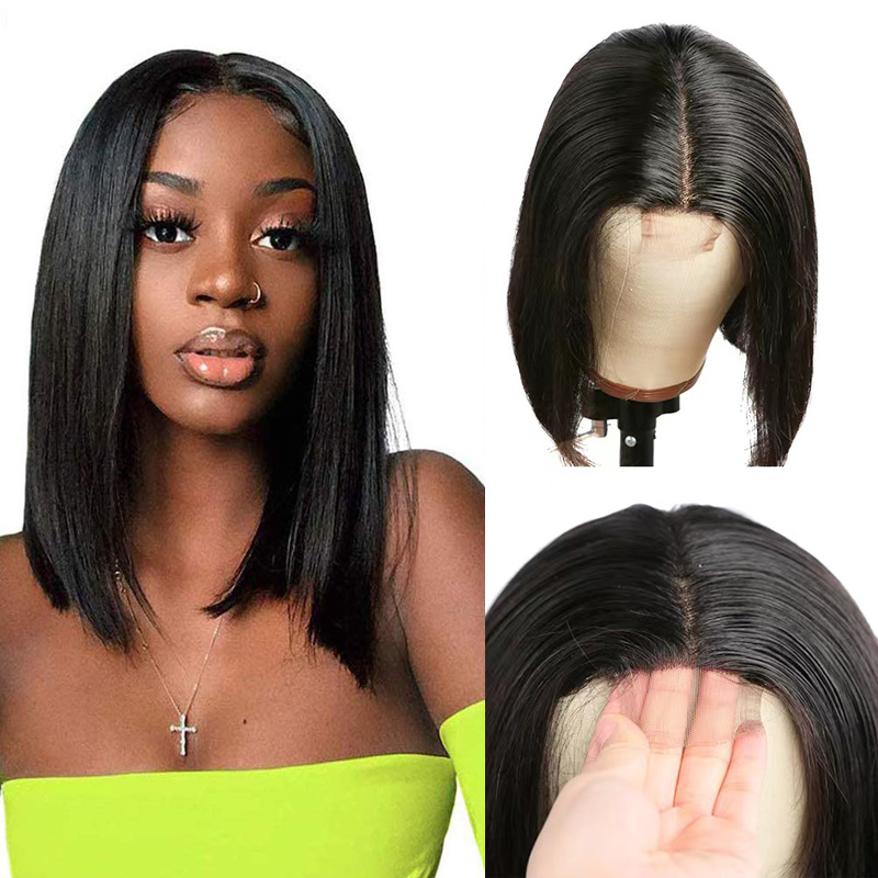 Brazilian 2X6 Lace Closure Bob Wig Silky Straight 10-16inch 100% Human Hair Products Natural Color