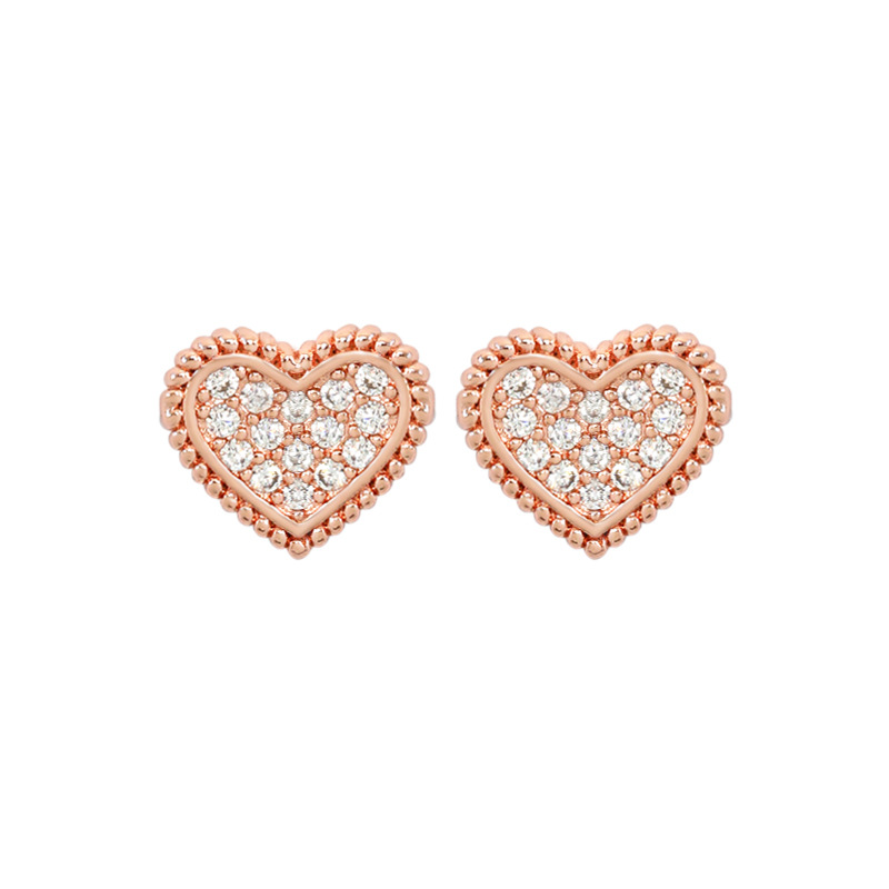 Elegant Heart Shaped Diamond Stud Earrings - 18k Gold Plated with S925 Sterling Silver Base