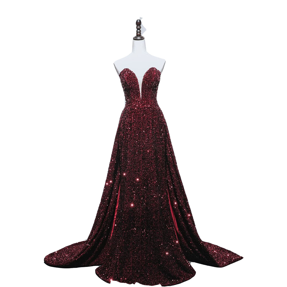 Sparkling Evening Dress Navy/Burgundy Long Prom Gowns Shining Sequins Sweep Train Long Formal Dresses Elegant