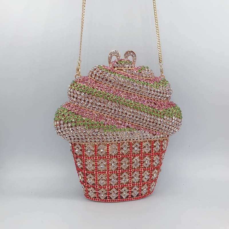 Evening Bags HIGHREAL Arrival Ice Cream Crystal Purse For Woman Clutch Cupcake Summer Holiday Bag Metal Chain Handbag 230804