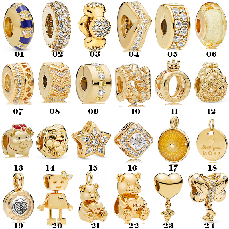 S925 Sterling Silver Charm Fashion Gold -colored Beads Glazed Beads Fixed Buckle Crown Beads Fit Bracelet DIY Accessories Pendant Free Shipping