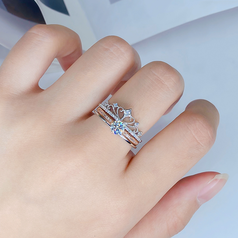 Wedding Rings 2023 Crown Set Ring S925 Sterling Silver Rose Gold Plated for Women Fine Jewelry Engagement Party Gift 230804