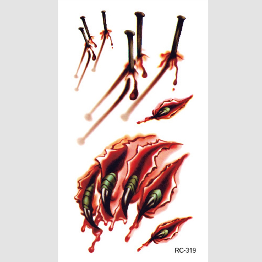 Waterproof Halloween Temporary Tattoos Stickers Zombie Scar Tattoos with Realistic Bloody Makeup Decoration Wound Scary Blood Injury Sticker 2366