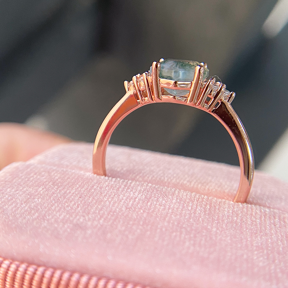 Wedding Rings Luxyimagic Natural Moss Agate Gemstones Ring for Women Solid 925 Sterling Silver Korean Trendy Hexagon Engagement Jewel 230804