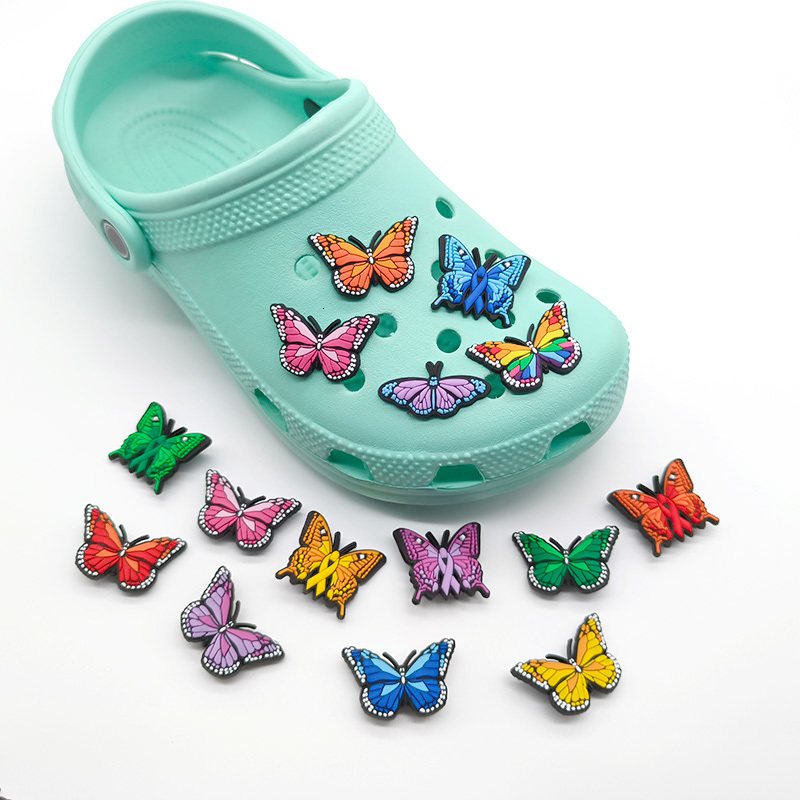 Shoe Parts Accessories 100pcslot PVC Charms Fit for Bracelets Butterfly Dogs Shoes Decorations Friends Gun Ornaments 230804