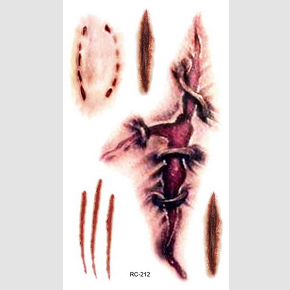 Waterproof Halloween Temporary Tattoos Stickers Zombie Scar Tattoos with Realistic Bloody Makeup Decoration Wound Scary Blood Injury Sticker 2366