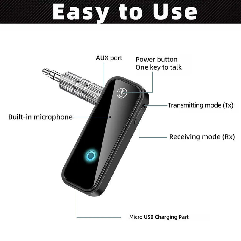New Bluetooth 5.0 Transmitter Receiver 2 in1 Wireless Adapter 3.5mm Audio Stereo AUX Adapter For Car Audio Music Handsfree Headset wholesale