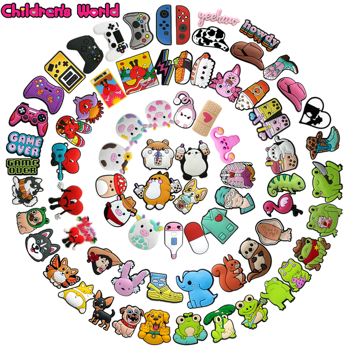 Shoe Parts Accessories 100pcslot PVC Charms Fit for Bracelets Butterfly Dogs Shoes Decorations Friends Gun Ornaments 230804