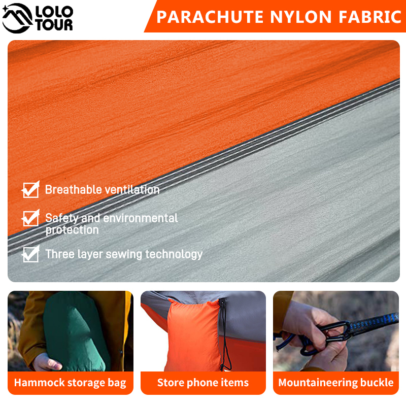 Hammocks 220x100cm Parachute Hammock 1 Person Portable Army Survival 210T Nylon Hammock for Travel Camping hiking Adventure Beach Holiday 230804