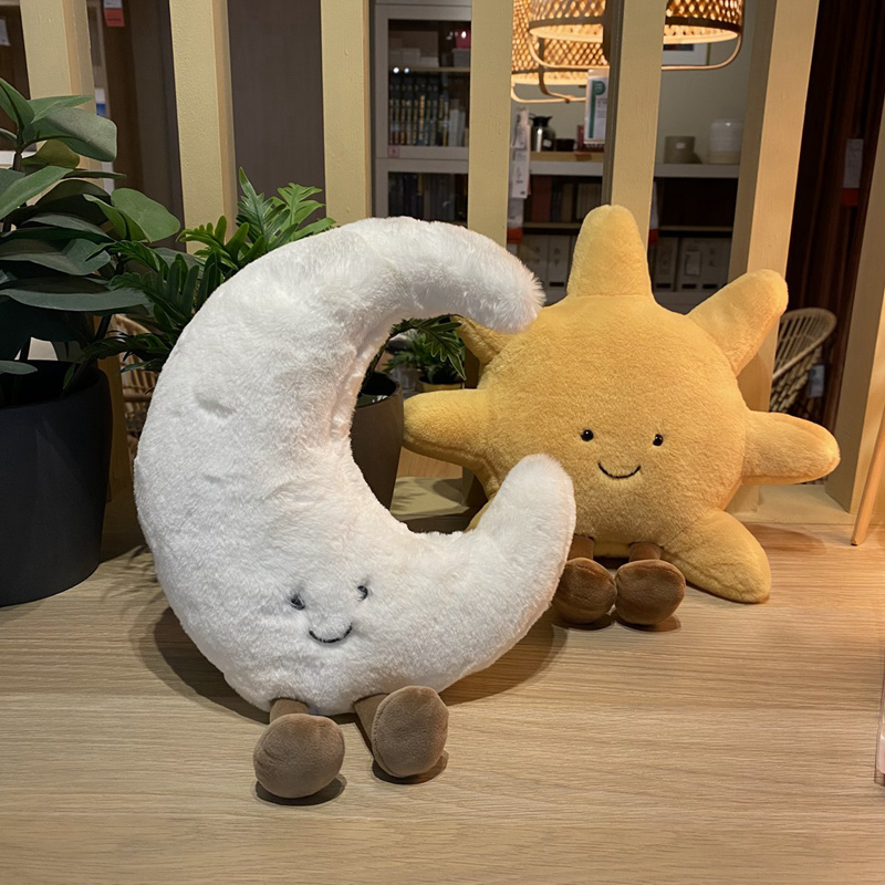 Plush Pillows Cushions Ins Plush Yellow Sun White Moon Shape Cushion Stuffed Kawaii Throw Pillow Home Decoration Girl Room Pillow Birthday Gift 230804