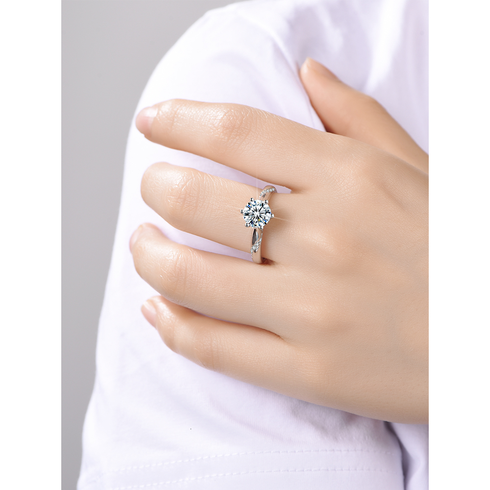 Wedding Rings Classic 925 Sterling Silver Ring 1ct IJ color Lab Diamond jewelry Simple style Anniversary 230804