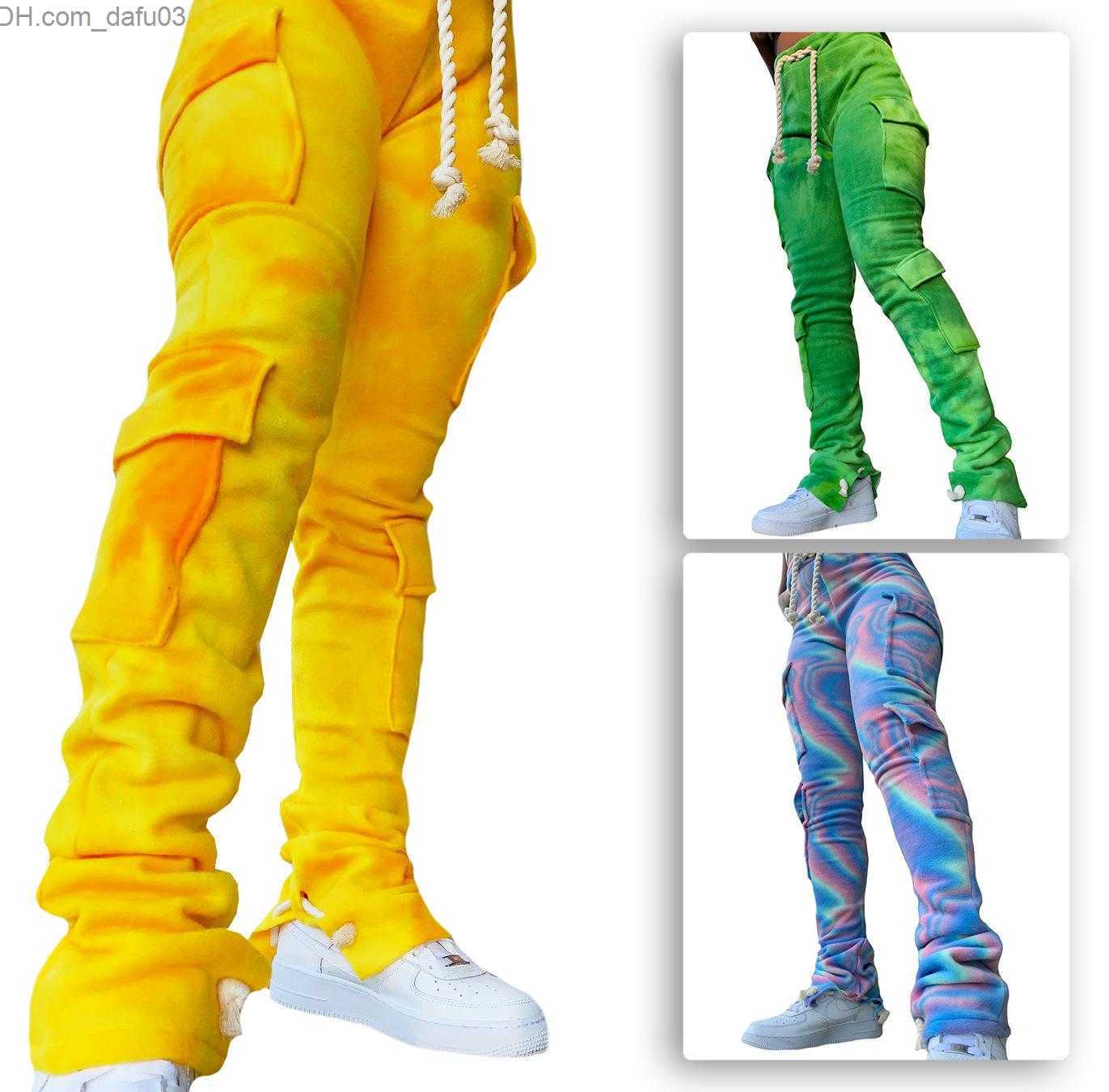 Women's Pants Capris Pants Double Plush Tie Dye Print Jogger Sweatpant Women High Waist Drawstring Stacked Pant Trouser Winter Side S-2XL Z230805