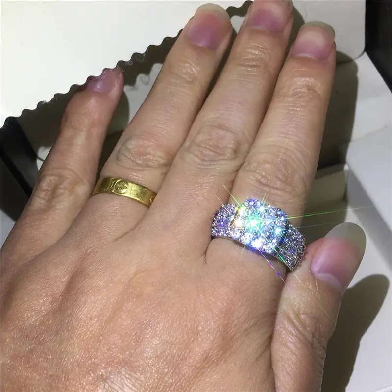 Choucong Brand Wedding Rings Luxury Jewelry 925 Sterling Silver Princess Cut White Topaz CZ Diamond moissanite Gemstones Eternity Women Bridal Ring Gi