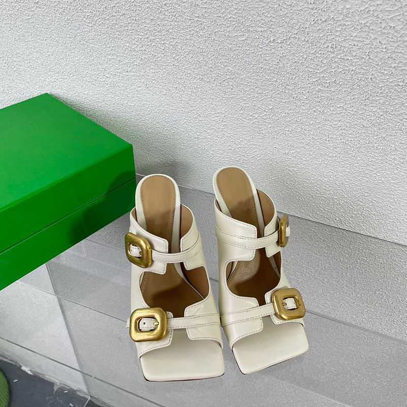 Designer shoes heels Stretch Buckle Mule Sandal designer sandals Square toe sandal luxury women shoes high heels slipper for women high quality leather slides mules