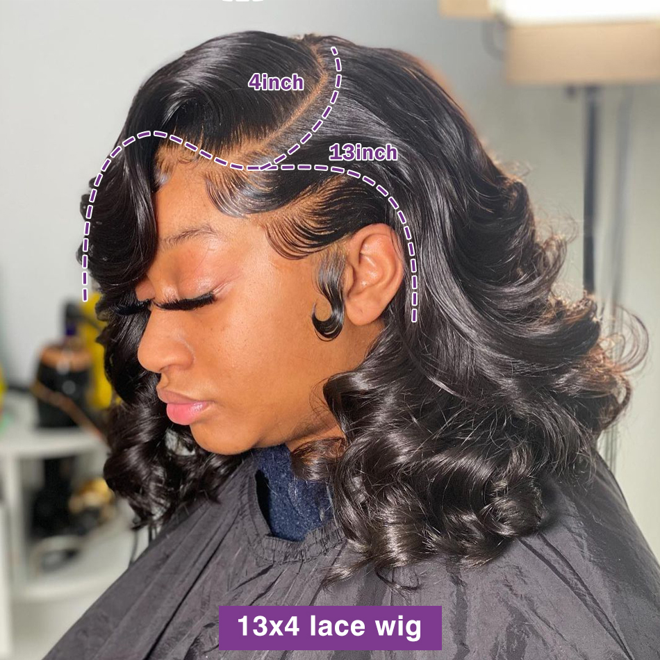 13x6 Body Frontal 13x4 Human Hair Wigs Remy 250% Density Short Water Wave 4x4 Bob Lace Closure Wig for Women