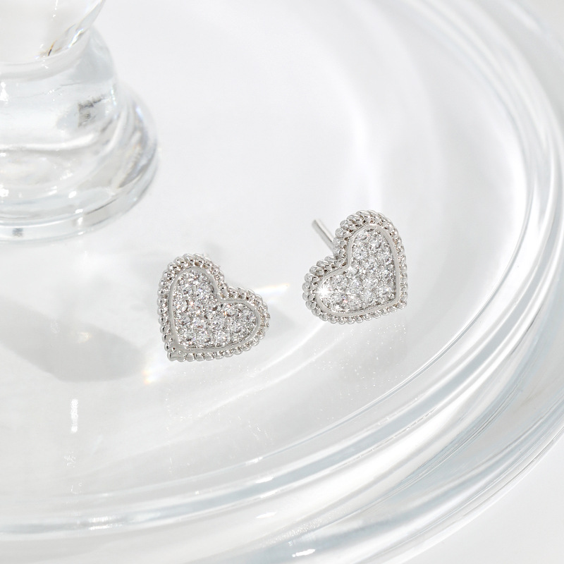 Elegant Heart Shaped Diamond Stud Earrings - 18k Gold Plated with S925 Sterling Silver Base