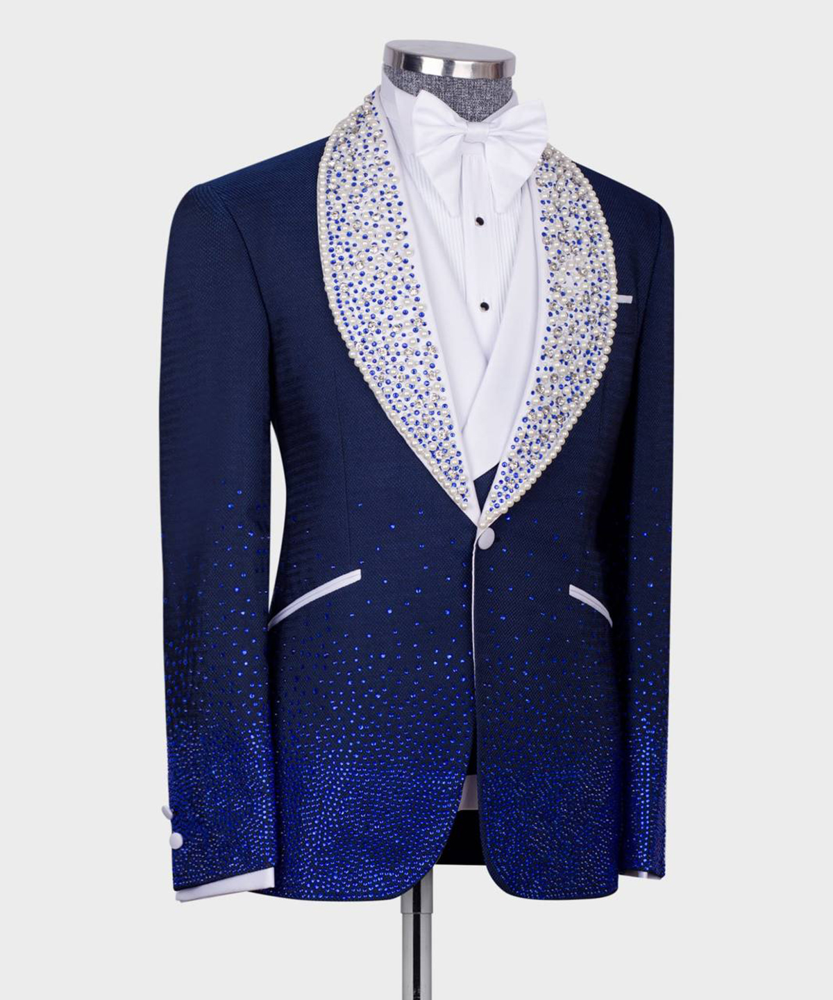 Fashion Men Wedding Suits Shawl Lapel Jacket Beads Pearls Tuxedos 3 Pcs Custom Made Prom Evening Party(Blazer+Pants+Vest)