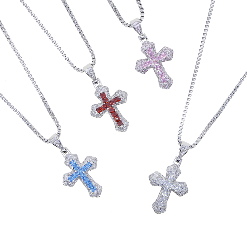 Hip Hop Cross Pendant Necklace for Men Women, 5A Cubic Zirconia, Gold & Sier, Tennis Chain, Party Gift