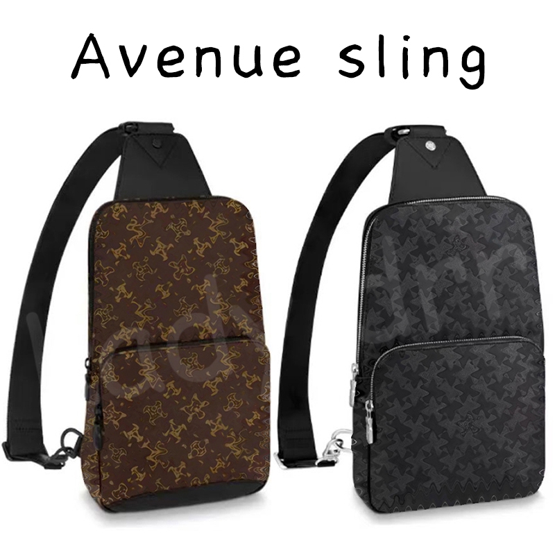 Avenue Sling Shoulder Bag Leather Sporty Cross Body Men Women Zip Closure Black Brown Flower Check Pattern Crossbody Messenger Waist Bags