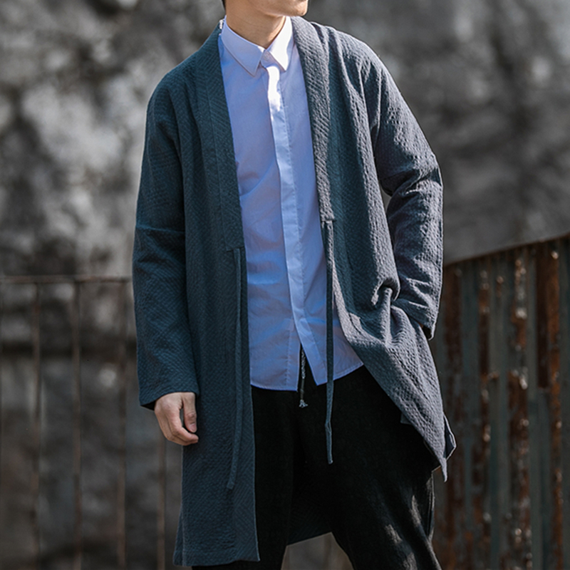 Men's Trench Coats Chinese Traditional Dress Medium Length Coat Men Clothing Plus Size Casual Robe Cardigan Vintage Cotton Linen Windbreaker Male