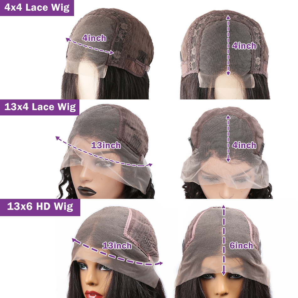13x6 Body Frontal 13x4 Human Hair Wigs Remy 250% Density Short Water Wave 4x4 Bob Lace Closure Wig for Women