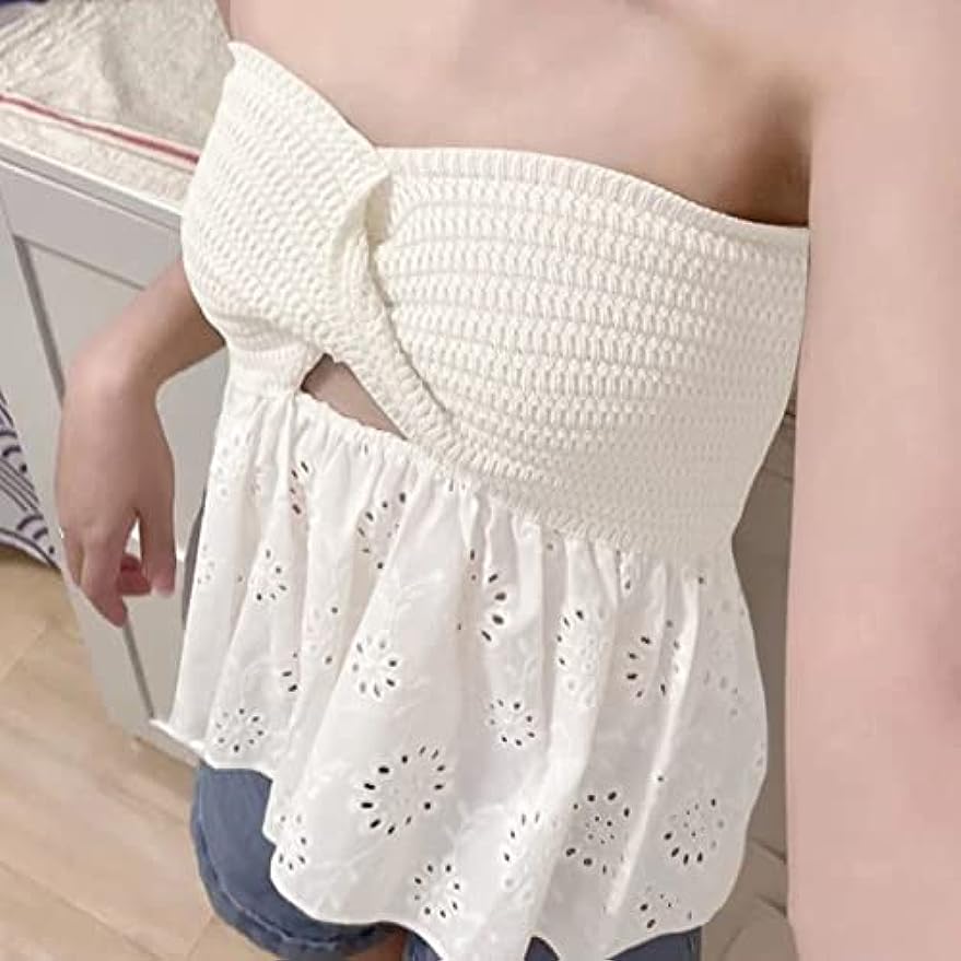 Party Dresses Women Twist Knot Knit Bandeau Embroidery Strapless Off Shoulder Backless Hollow Crop Tank Corset Top