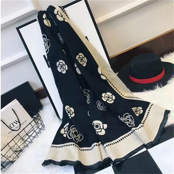 Ladies Elegant High-quality Camellia Floral Print Cashmere Scarf Women Luxury Shawl Thick Warm Brand Pashmina Women Wraps GC2236