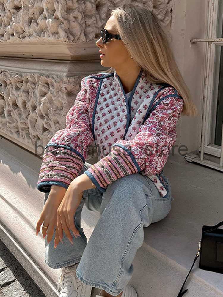 Women's Jackets Printed Quilted Reversible Cotton Coat for Women Long Sleeve Open Front O-Neck Jacket 2023 Autumn Lady Casual Holiday Streetwear 