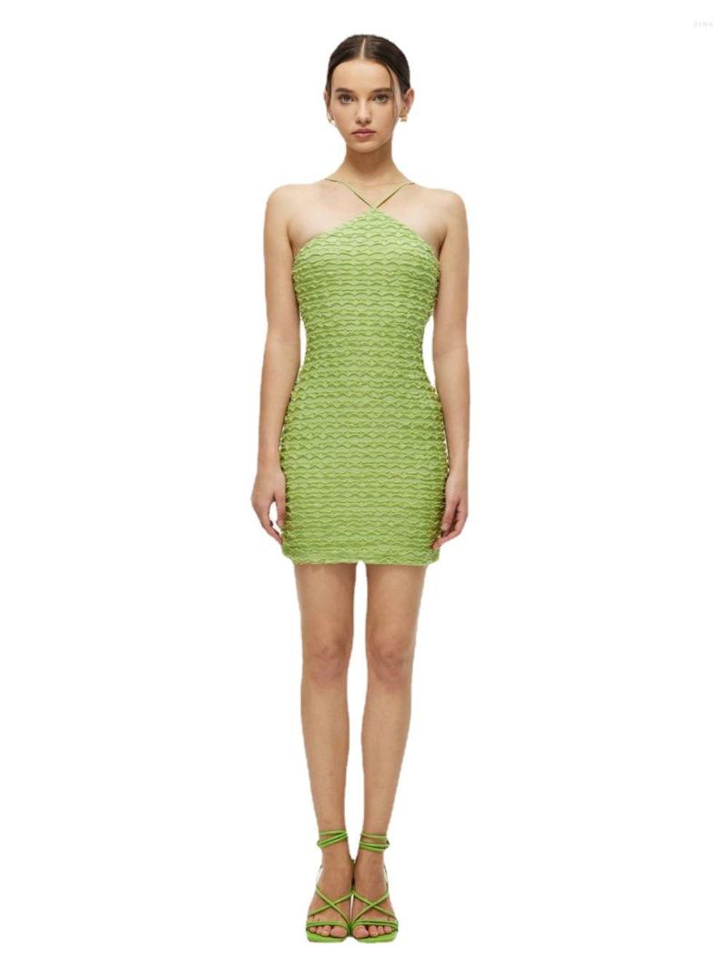 Casual Dresses Kozoca Summer Dress Beach Slim Fit Green Mini For Women Party Club Sexy Sling Slash Neck Fold Bodycon Streetwear