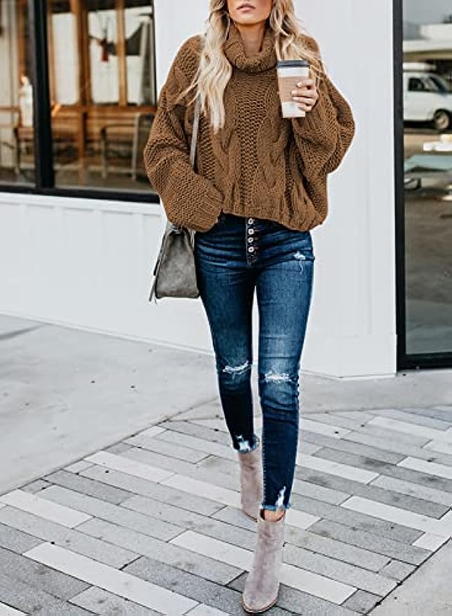 Bridesmaid Dress Womens Turtle Cowl Neck Solid Color Soft Comfy Cable Knit Pullover Sweaters S-2XL 2024