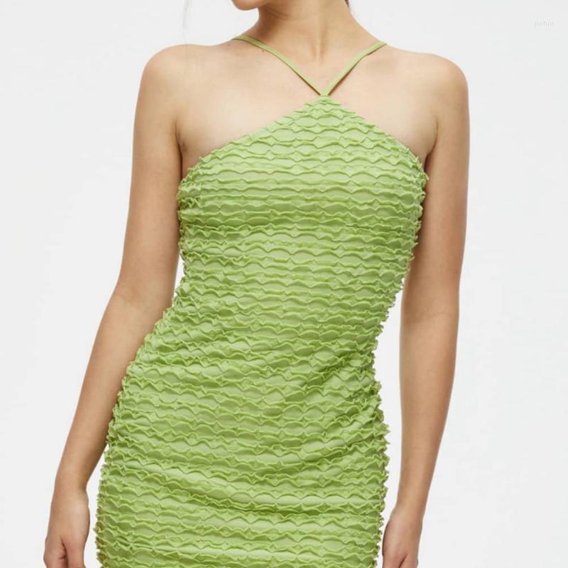 Casual Dresses Kozoca Summer Dress Beach Slim Fit Green Mini For Women Party Club Sexy Sling Slash Neck Fold Bodycon Streetwear
