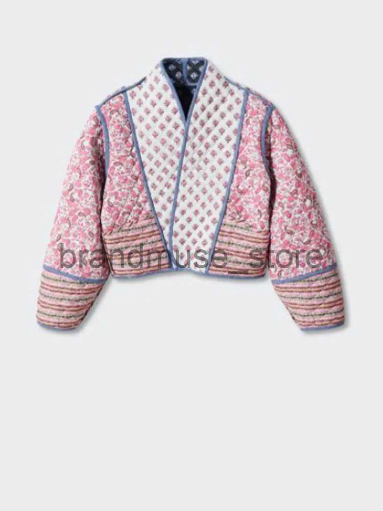 Women's Jackets Printed Quilted Reversible Cotton Coat for Women Long Sleeve Open Front O-Neck Jacket 2023 Autumn Lady Casual Holiday Streetwear 