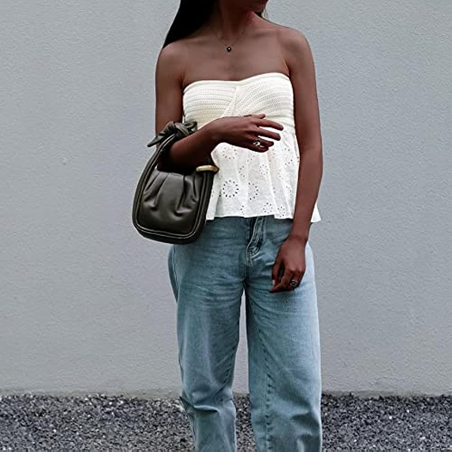 Party Dresses Women Twist Knot Knit Bandeau Embroidery Strapless Off Shoulder Backless Hollow Crop Tank Corset Top