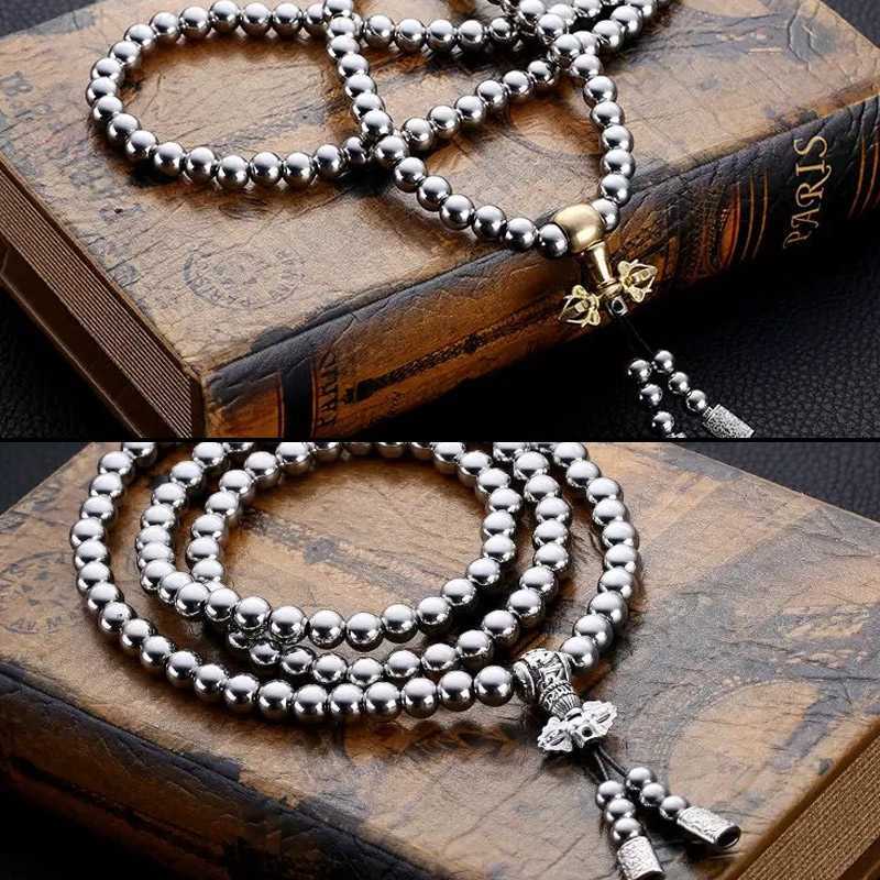 Strands Strings Tactical 10MM Steel Chain Buddha Beads Self Defense Hand Bracelet Necklace EDC Outdoor Tools Self Protection Survival L230806
