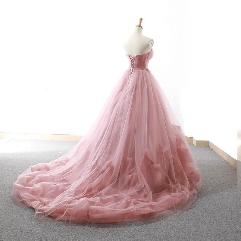 Dusty Rose Lace Appliques Ball Gown Wedding Dresses 2023 Sweetheart Beaded Princess Bride Dresses Robe De Mariee