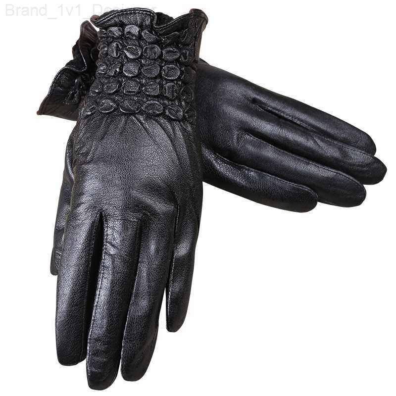 Five Fingers Gloves Women's Leather Gloves Sheepskin Gloves For Ladies Black Genuine Leather Gloves Fashion Womens Gloves 2022 New Style Mittens 