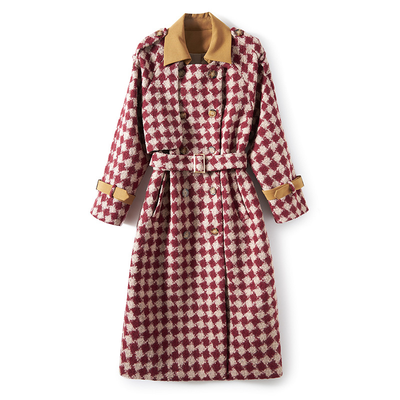 DE-41N358 Autumn and Winter Women's Coat Dress Classic Plaid Thickened Coat Vintage Woolen Fake Two Piece Set