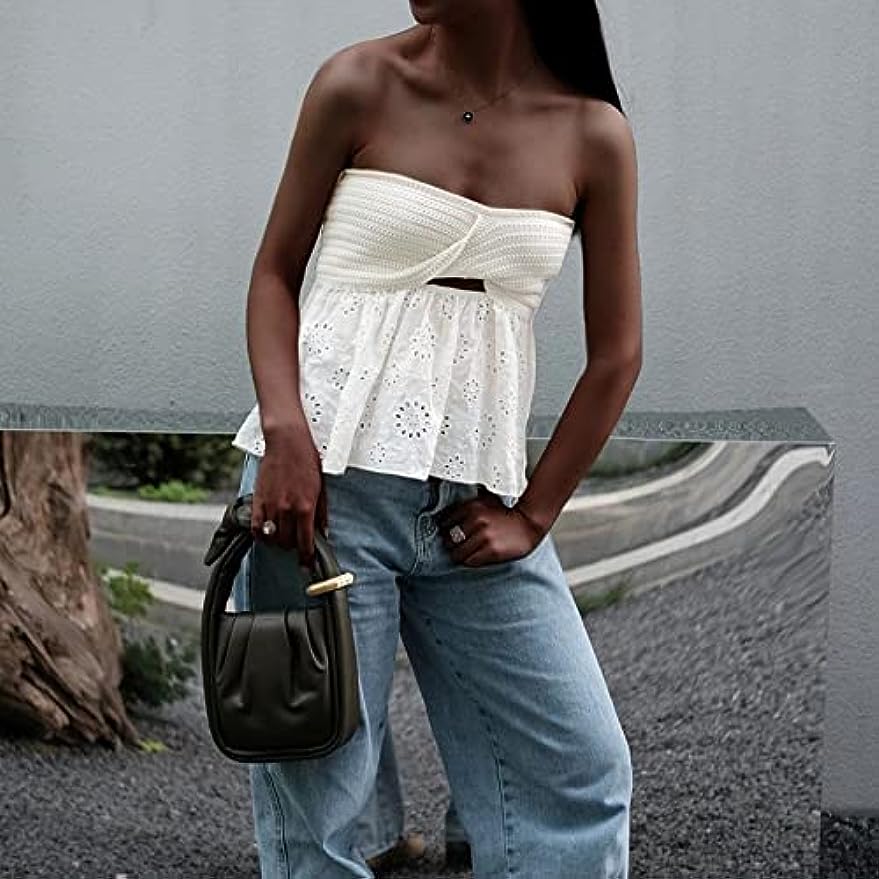 Party Dresses Women Twist Knot Knit Bandeau Embroidery Strapless Off Shoulder Backless Hollow Crop Tank Corset Top