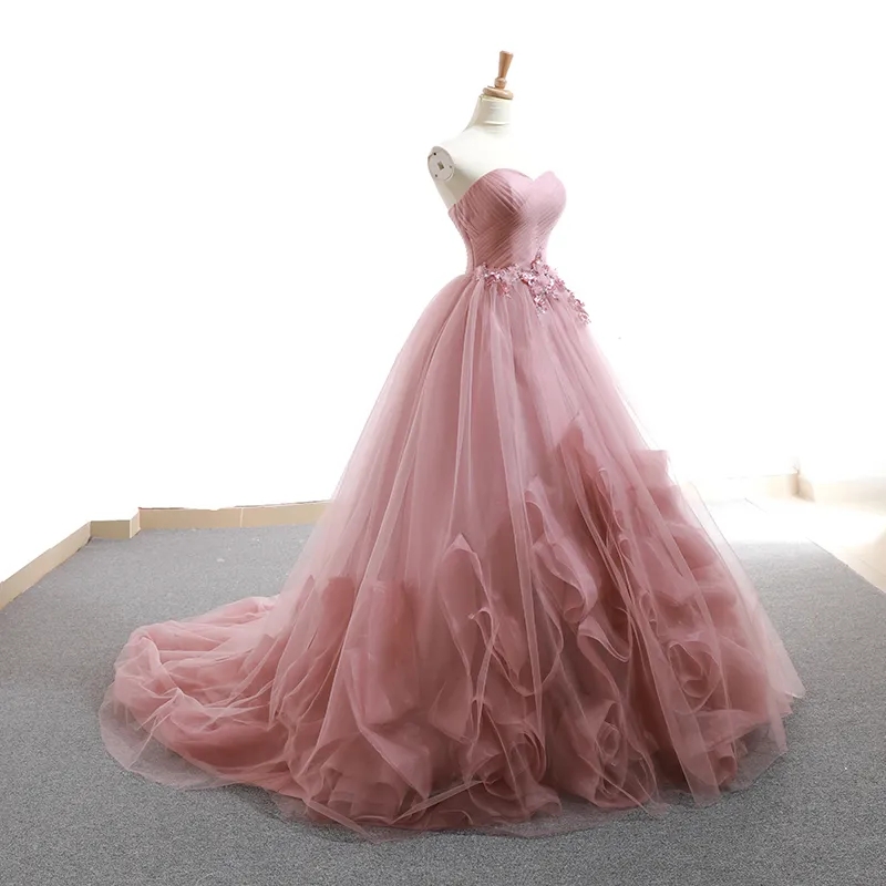 Dusty Rose Lace Appliques Ball Gown Wedding Dresses 2023 Sweetheart Beaded Princess Bride Dresses Robe De Mariee